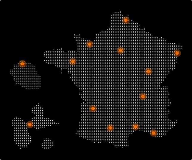 Carte des showroom Orange en France métropolitaine et Dom Tom